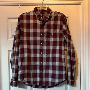 Express Men's Burgundy and Gray Plaid Shirt